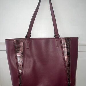INC International Concepts Maroon Tote with Snakeskin Accents